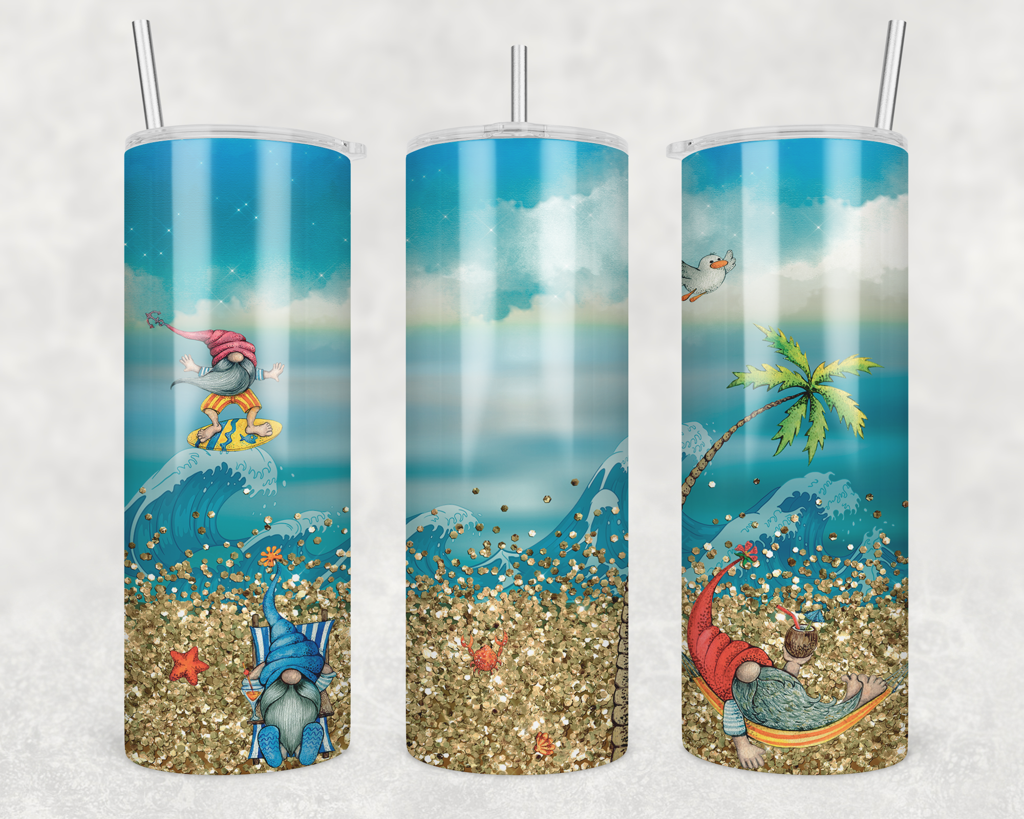 Summer Beach Gnomes Stainless Steel Skinny Tumbler, Summer Drink Tumbl –  Quail Street Designs