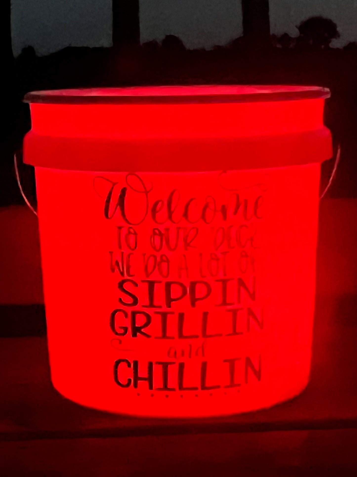 2 Gallon Camp Bucket with remote LED light - Welcome to our deck
