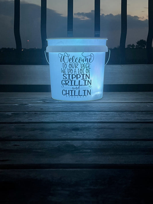 2 Gallon Camp Bucket with remote LED light - Welcome to our deck
