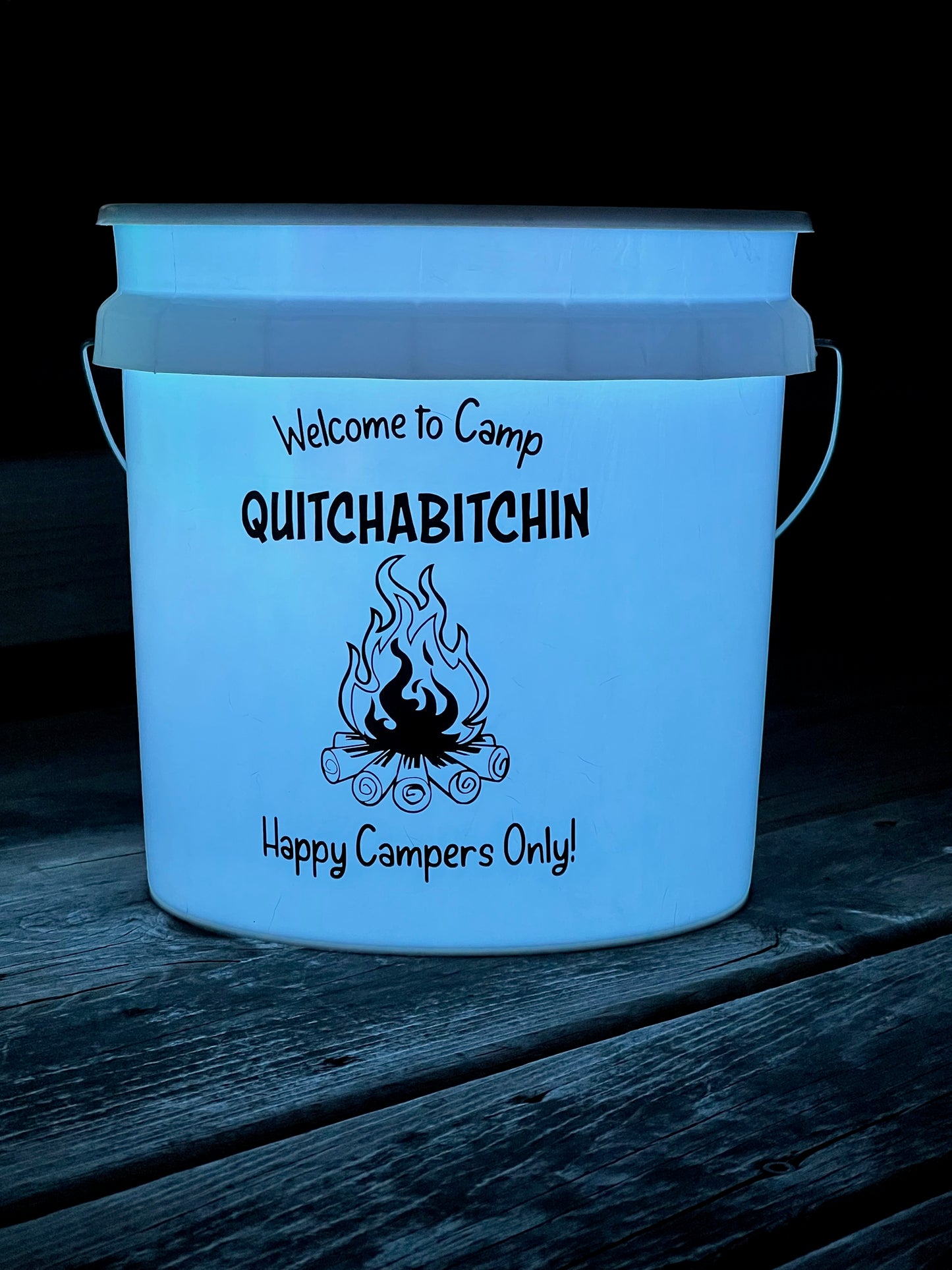 2 Gallon Camp Bucket with remote LED light - Welcome to Camp Quitchabitchin