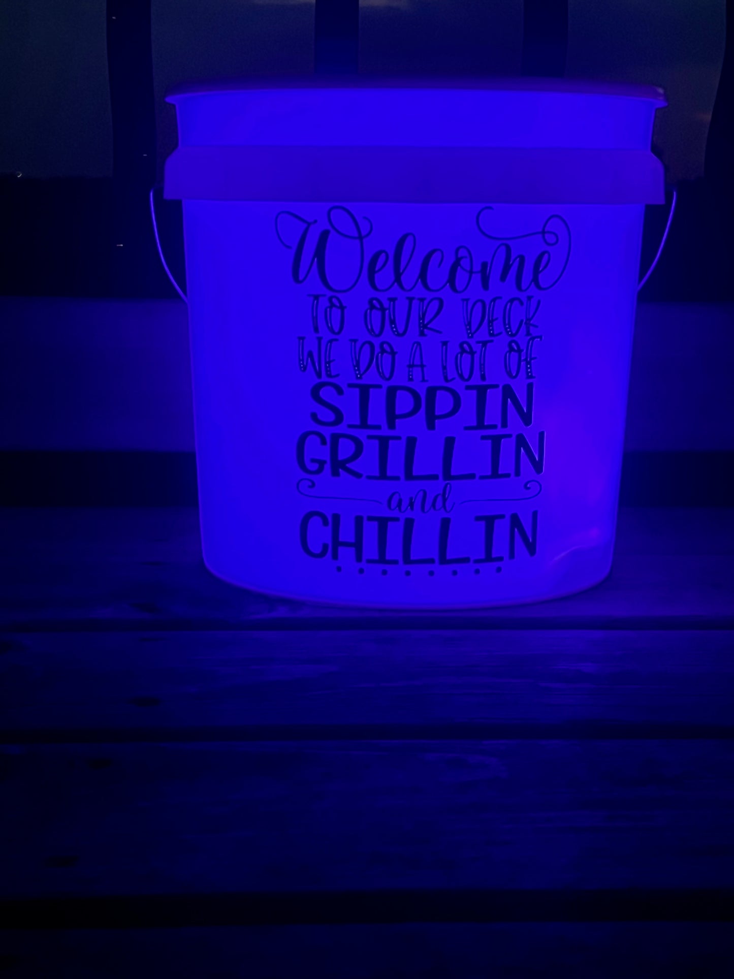 2 Gallon Camp Bucket with remote LED light - Welcome to our deck