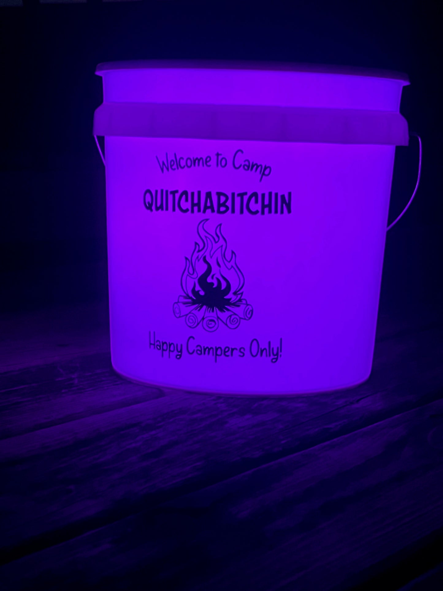 2 Gallon Camp Bucket with remote LED light - Welcome to Camp Quitchabitchin